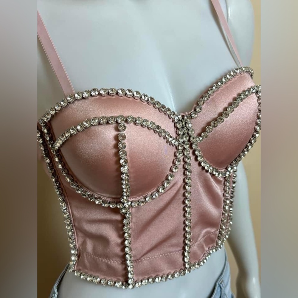New with tags - Hot & Delicious- Pink, Rhinestone Studded Bustier. Medium/Large. - Picture 6 of 7